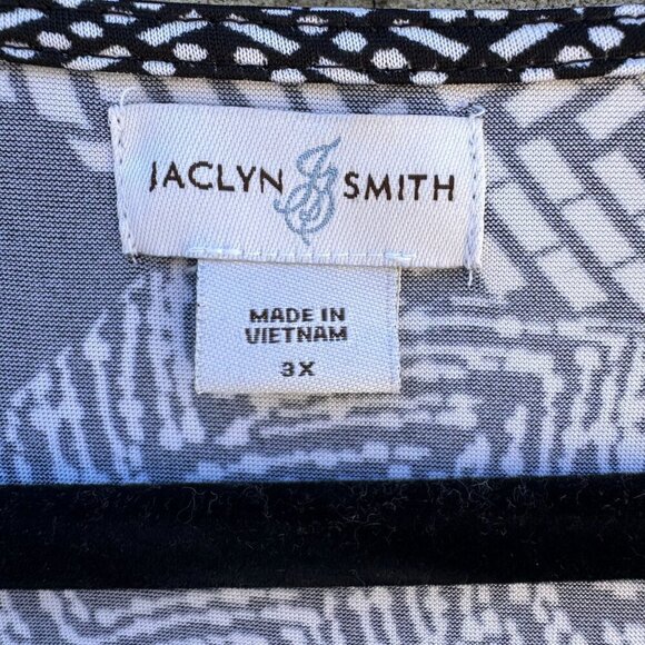 Jaclyn Smith Womens Black & White Patterned Beaded Cuff Long Sleeve Blouse 3X - Picture 4 of 10